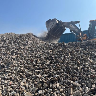 Aggregate outside Recycled aggregate pile during processing